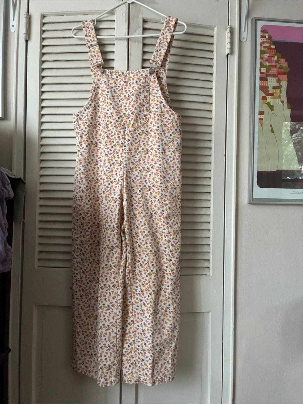 Zara Floral Cream Wide-Leg Overalls